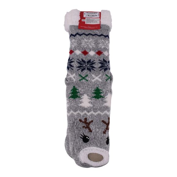 Charter Club Reindeer Face Sherpa-Lined Slipper Socks – Gray (L/XL) - Picture 5 of 6